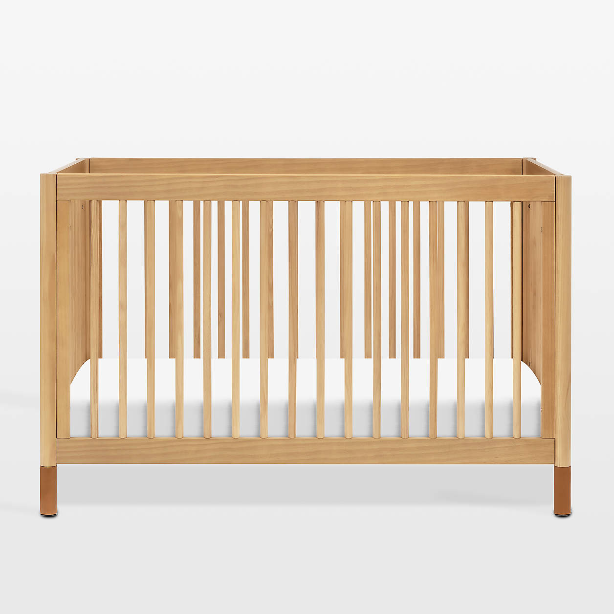 Babyletto Gelato Honey Wood & Vegan Tan Leather 4-in-1 Convertible Baby Crib with Toddler Bed Conversion Kit