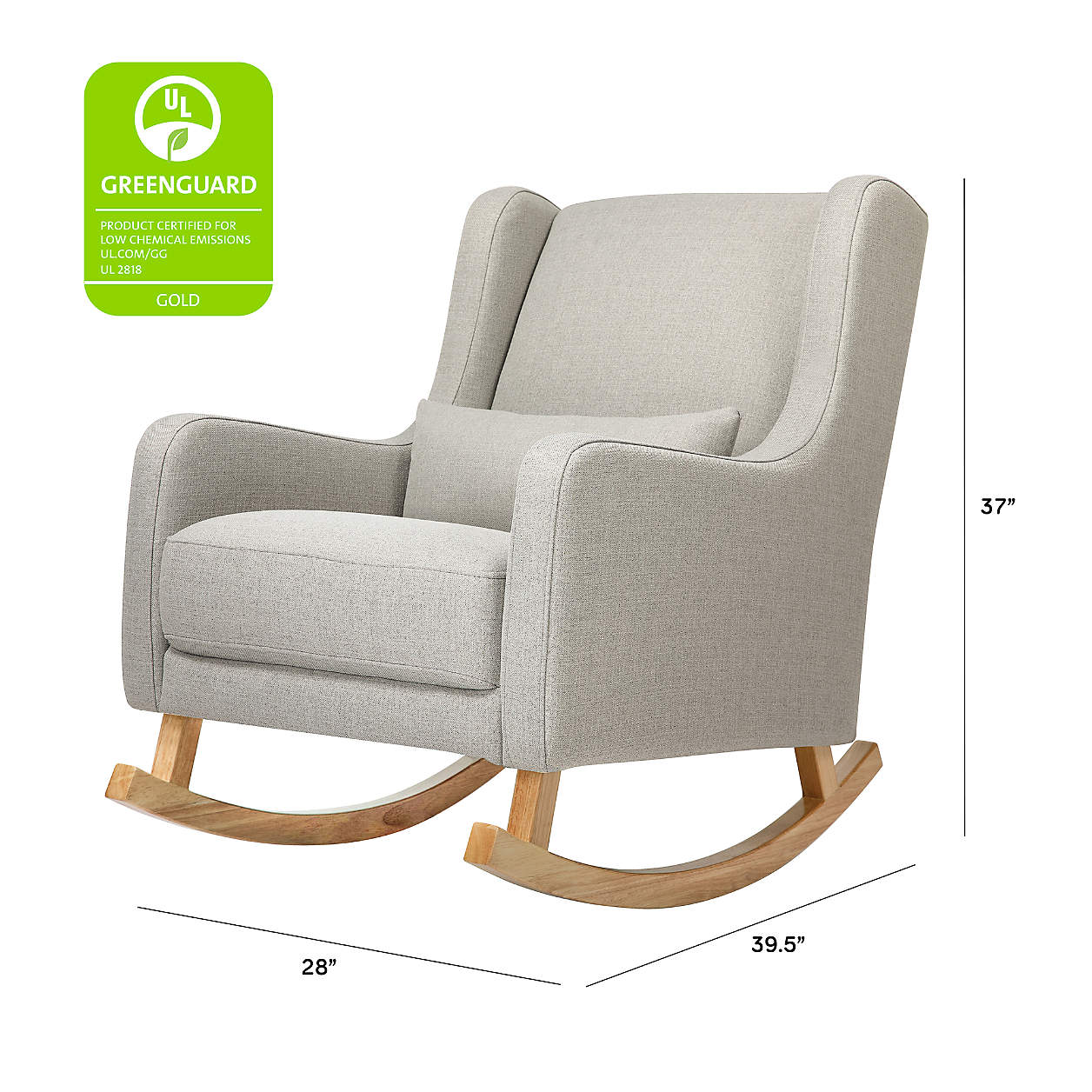 Babyletto Kai Grey Performance Nursery Rocking Chair with Wood Legs
