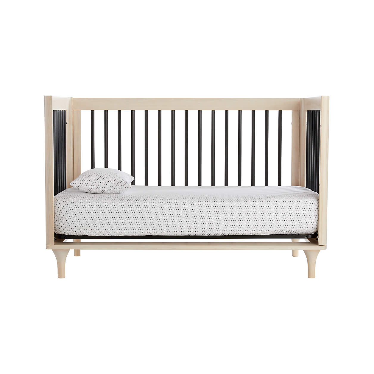 Babyletto Lolly Washed Natural & Black Wood 3-in-1 Convertible Baby Crib with Toddler Bed Conversion Kit