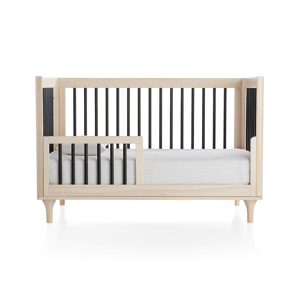 Babyletto Lolly Washed Natural & Black Wood 3-in-1 Convertible Baby Crib with Toddler Bed Conversion Kit