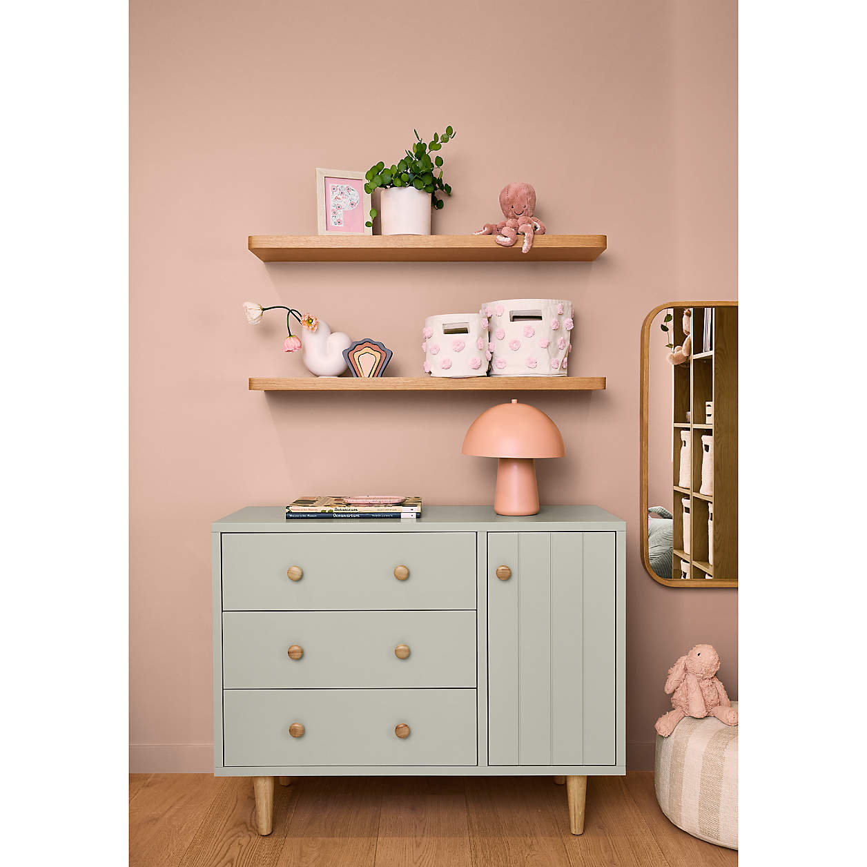 Finn Narrow Sage Green Wood 3-Drawer Kids Dresser with Door