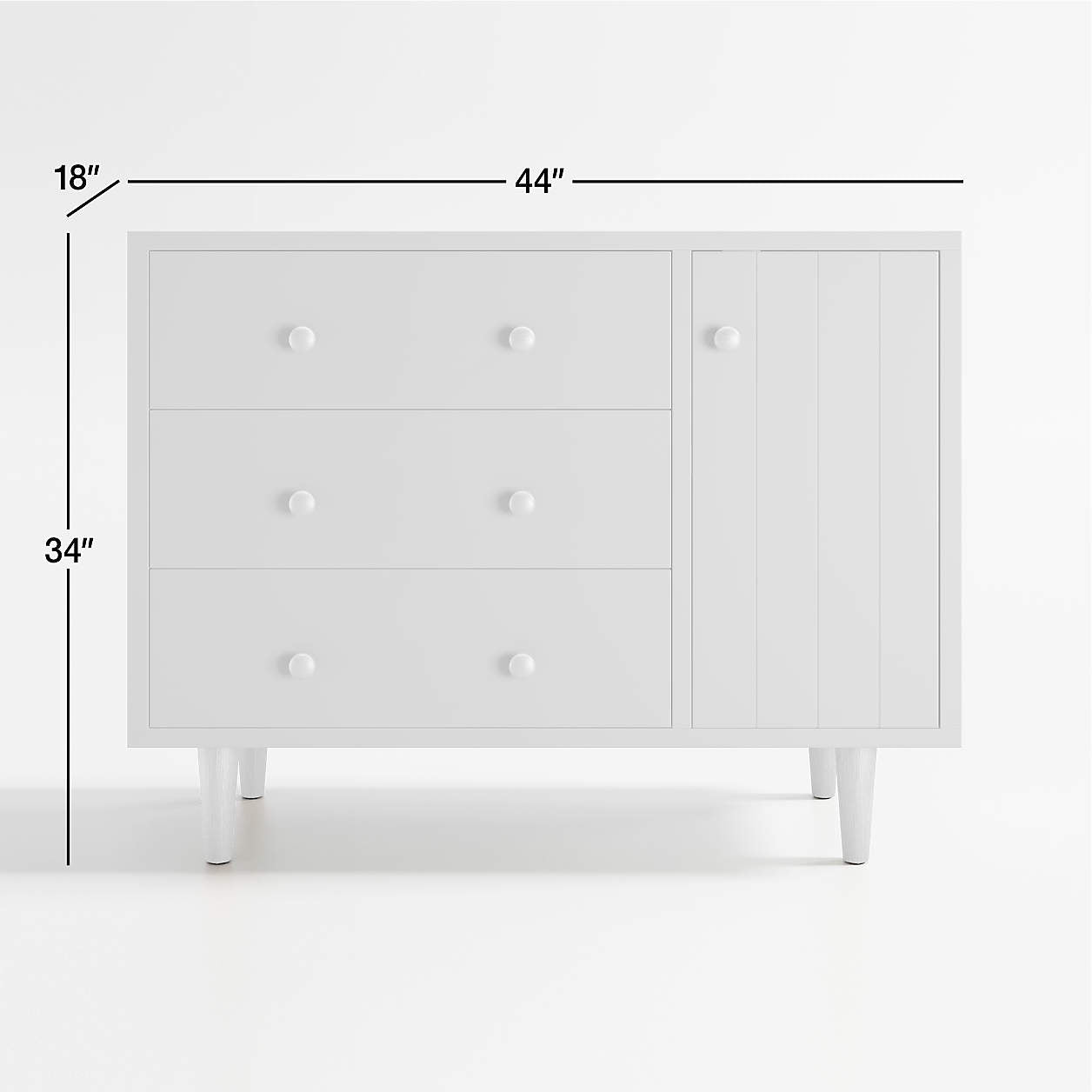 Finn Narrow Sage Green Wood 3-Drawer Kids Dresser with Door