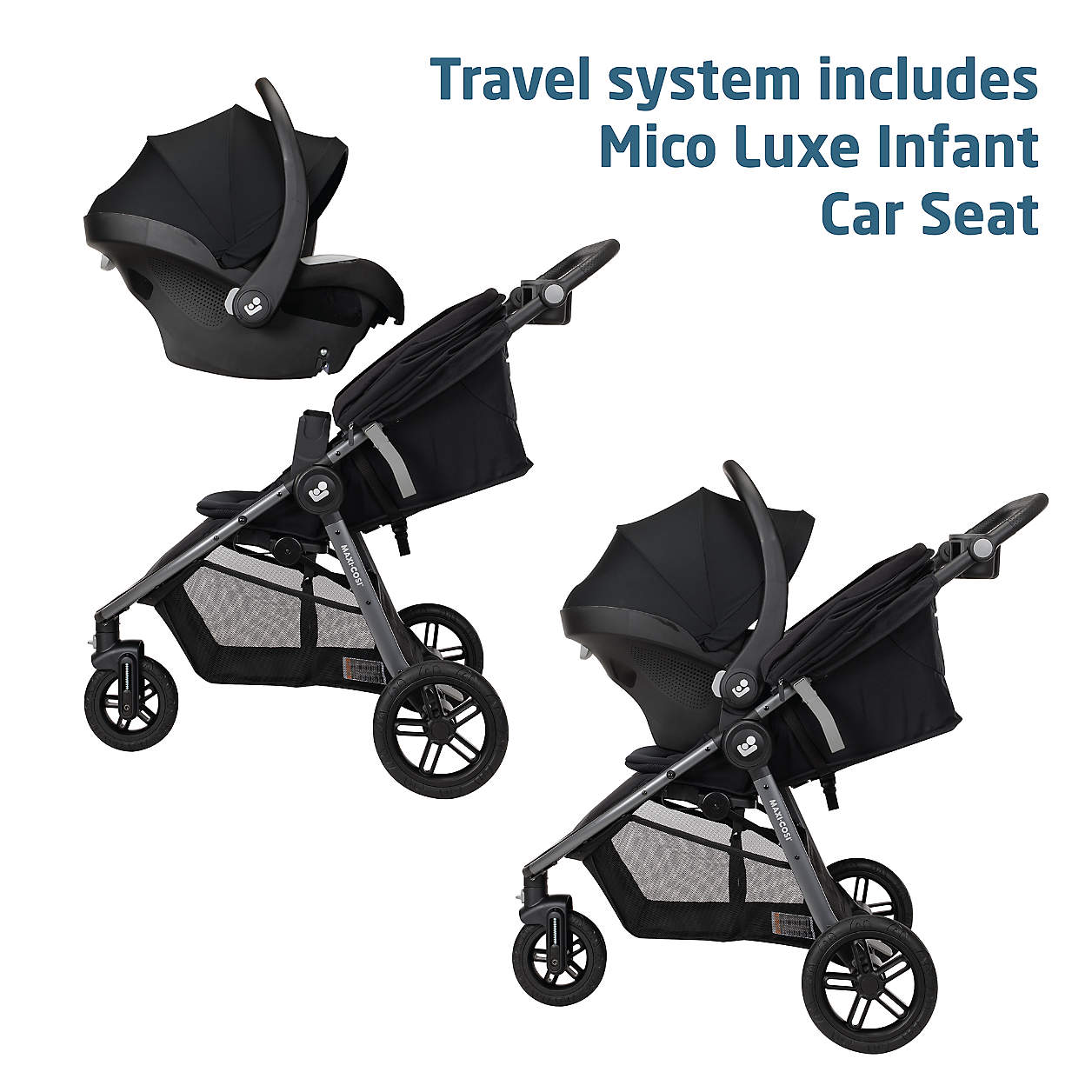 Maxi-Cosi Gia XP Luxe Midnight Black 3-Wheel Stroller & Mico Luxe Infant Car Seat Travel System