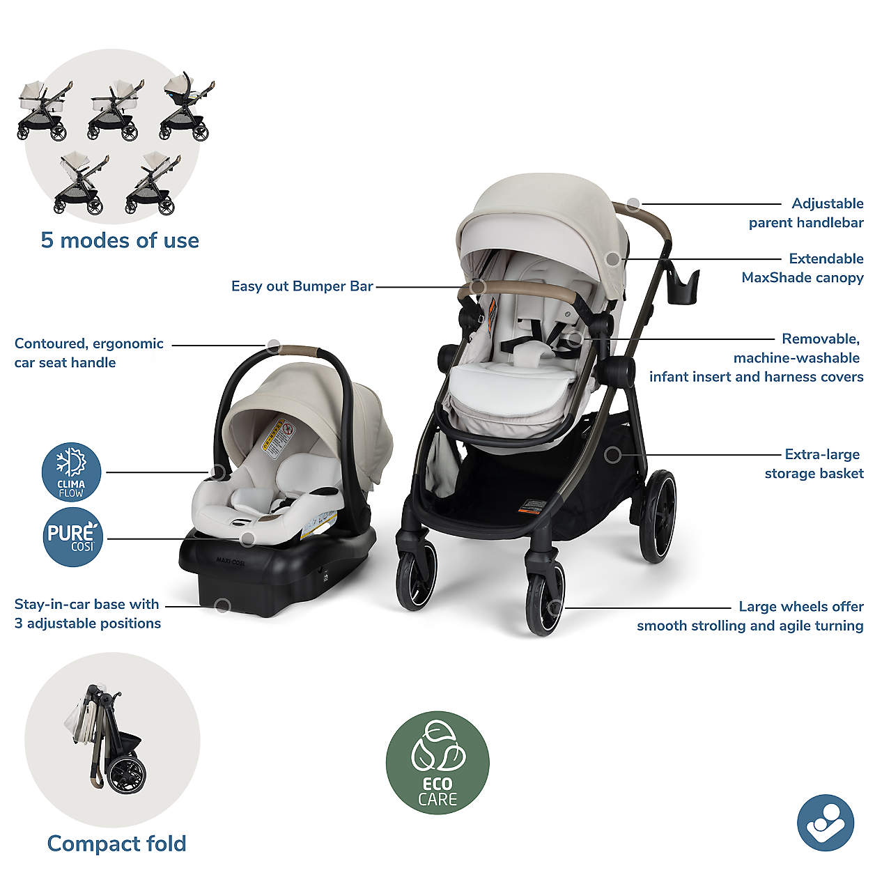 Maxi-Cosi ® Zelia ™Pro Classic Oat Beige 5-in-1 Baby Travel System