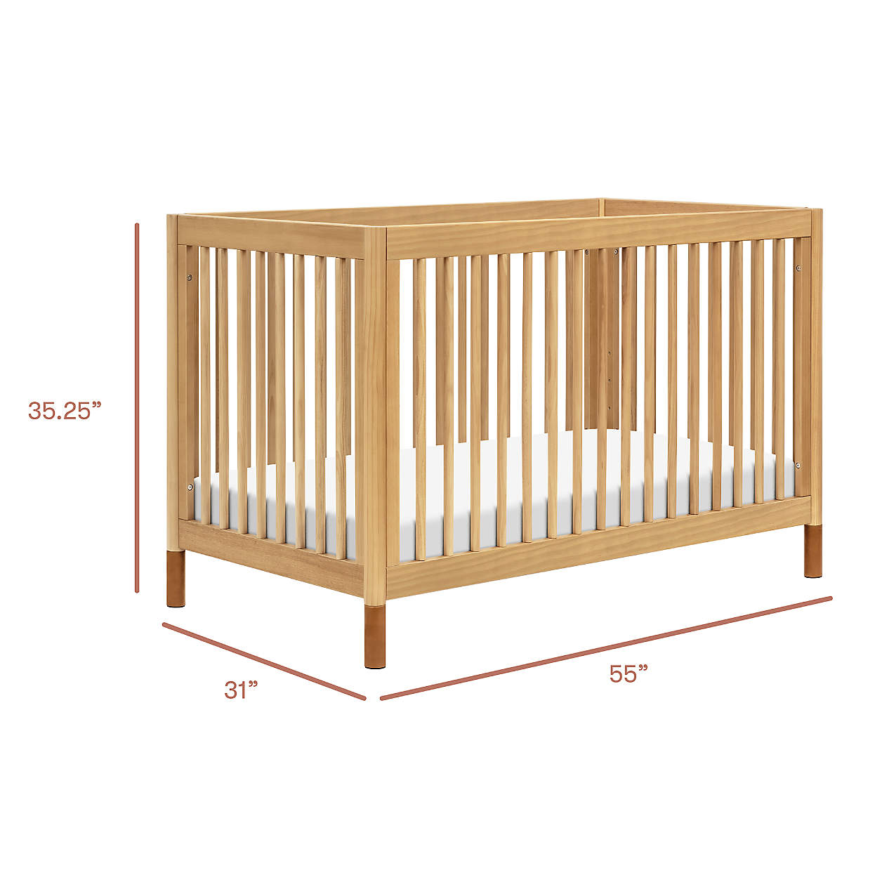 Babyletto Gelato Honey Wood & Vegan Tan Leather 4-in-1 Convertible Baby Crib with Toddler Bed Conversion Kit