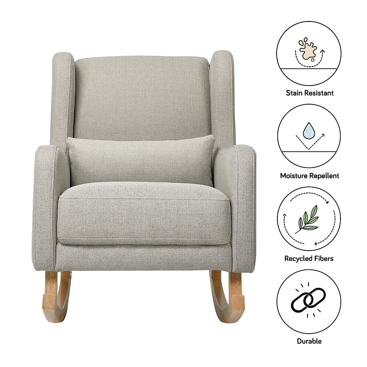 Babyletto Kai Grey Performance Nursery Rocking Chair with Wood Legs