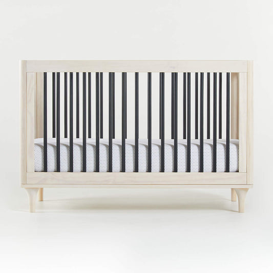 Babyletto Lolly Washed Natural &amp; Black Wood 3-in-1 Convertible Baby Crib with Toddler Bed Conversion Kit