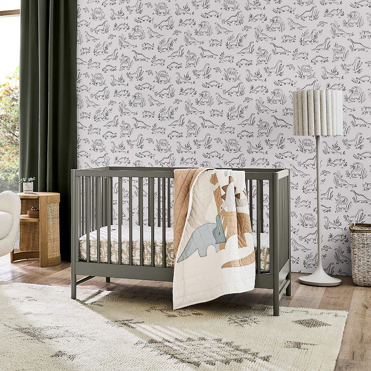 Classic Laurel Green Wood Convertible Baby Crib