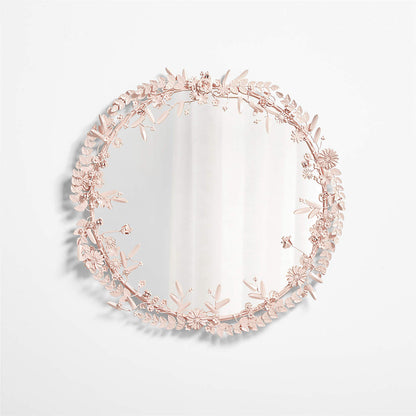 Flower Crown Pink Metal 30" Round Wall Mirror