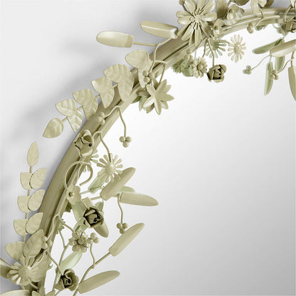 Flower Crown Sage Green Metal 30" Round Wall Mirror