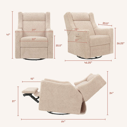 Babyletto Kiwi Deluxe Chai Shearling Nursery Electronic Swivel Glider Power Recliner with Heat Message