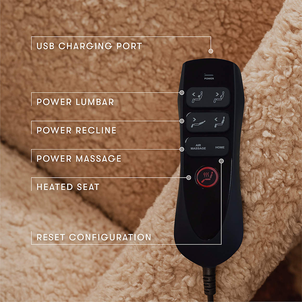 Babyletto Kiwi Deluxe Chai Shearling Nursery Electronic Swivel Glider Power Recliner with Heat Message