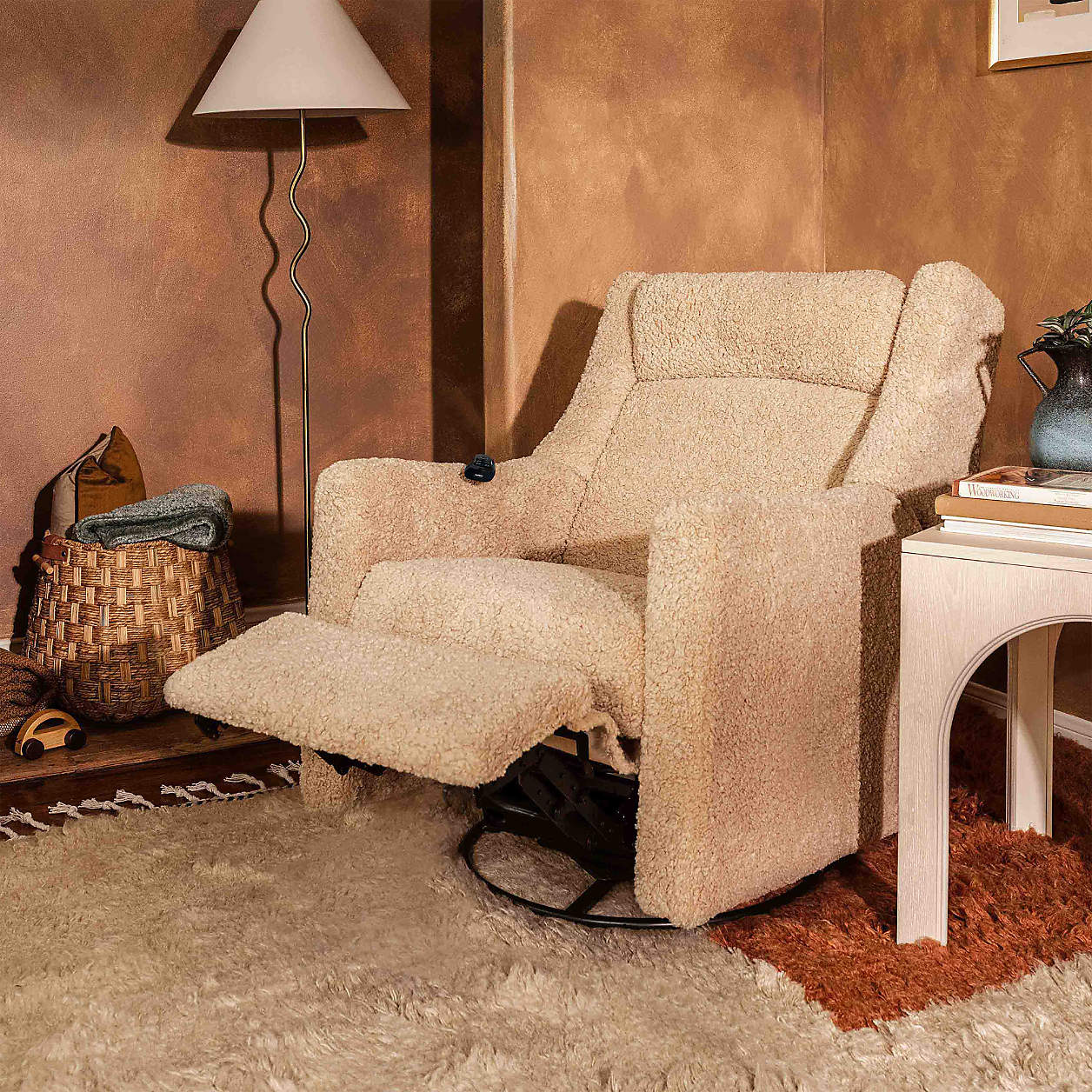 Babyletto Kiwi Deluxe Chai Shearling Nursery Electronic Swivel Glider Power Recliner with Heat Message